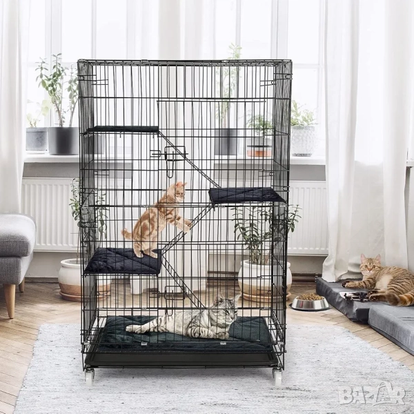 90х55х125см Голяма котешка клетка/ къща с 4 нива, стълбички и колела, снимка 1