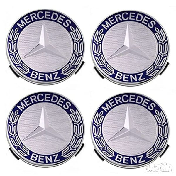 капачки за джанти за мерцедес Mercedes classic 75мм сиви син венец 4 броя, снимка 1
