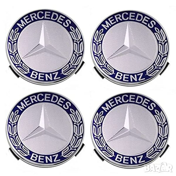 капачки за джанти за мерцедес Mercedes classic 75мм сиви син венец 4 броя, снимка 1