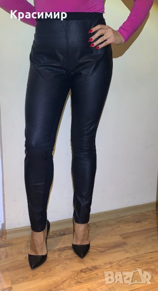 Дамски еластичен панталон от кожа и плат, снимка 1