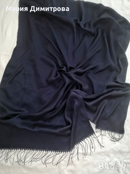 Тъмно син шал с ресни 180/66, снимка 1