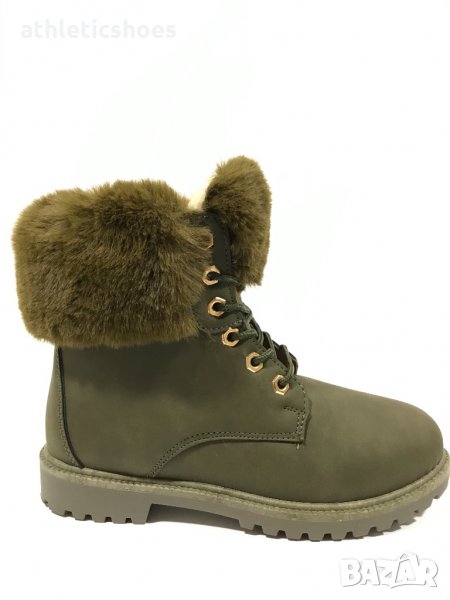 Дамски боти с пух в зелено/промоция, снимка 1