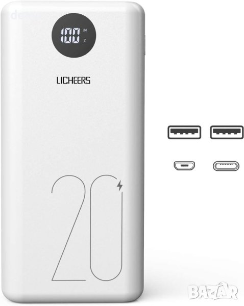 Външна батерия Licheers power bank преносима захранваща 2 порта type-C, снимка 1