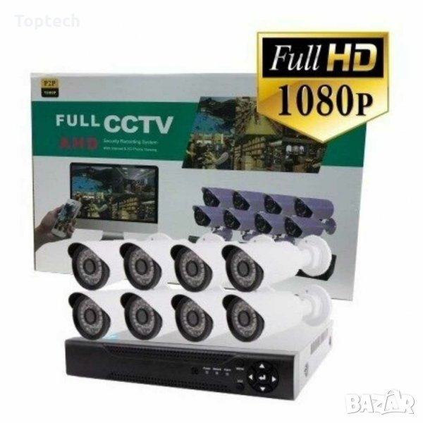 КОМПЛЕКТ 8 КАМЕРИ ЗА ВЪТРЕШНО/ВЪНШНО ВИДЕОНАБЛЮДЕНИЕ FULL HD AHD 4 + DVR - ИНТЕРНЕТ ВРЪЗКА CCTV, снимка 1