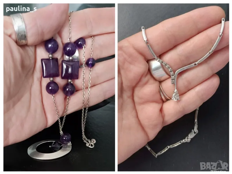 Два броя / Сребърно колие с камъни / проба 925 Italy , снимка 1