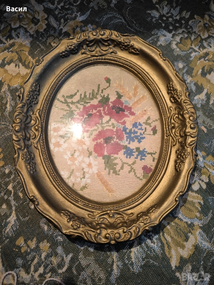 Красив ръчно бродиран цветен гоблен, снимка 1