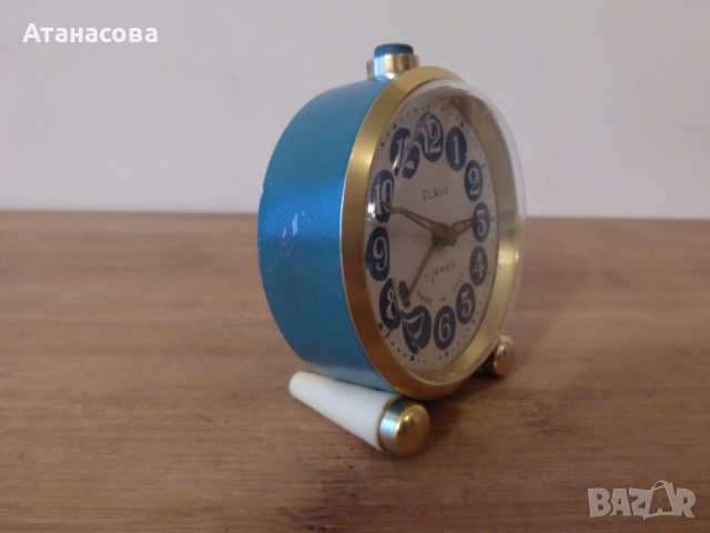 Будилник часовник Слава 2 крачета син корпус, снимка 8 - Антикварни и старинни предмети - 44795053