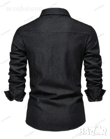 Мъжка ежедневна едноцветна дънкова риза с дълги ръкави, 4цвята, снимка 3 - Ризи - 41698824