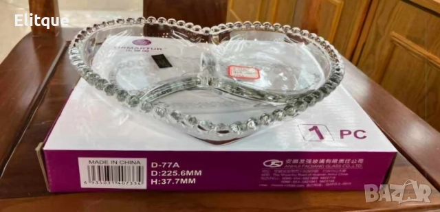 Стъклена чиния ордьовър сърце с 3 отделения, снимка 5 - Други - 52861437