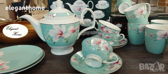 Порцеланов комплект за чай 16 ЧАСТИ TIFFANY BLUE MAGNOLIA Комплектът съдържа: 6 бр. чаши за чай 240 