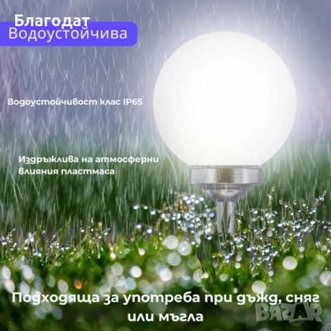 Соларна градинска лампа сфера BONETTI Ø30 см – автоматично осветление без кабели и сметки за ток, снимка 5 - Соларни лампи - 52510372