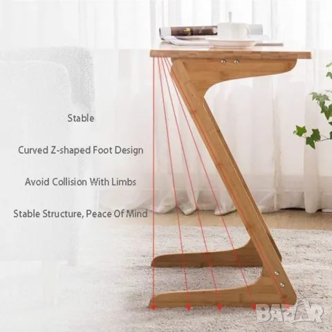 Маса бамбук диван, странична, Z-образно, бюро за лаптоп, нощно шкафче 112, снимка 3 - Маси - 49756462