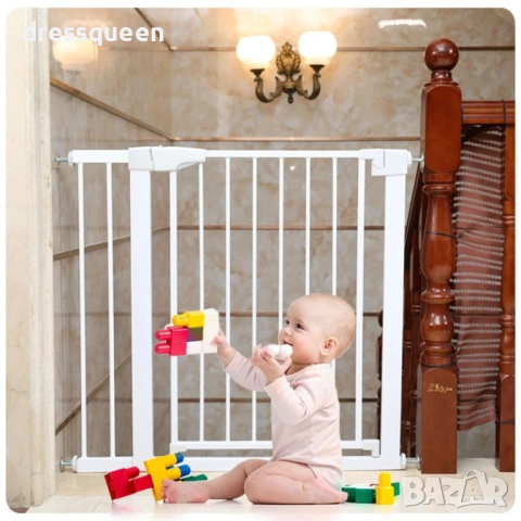 4502 Метална предпазна врата за бебета и малки деца – Ш x В: 82-89 x 76 см, Бяла