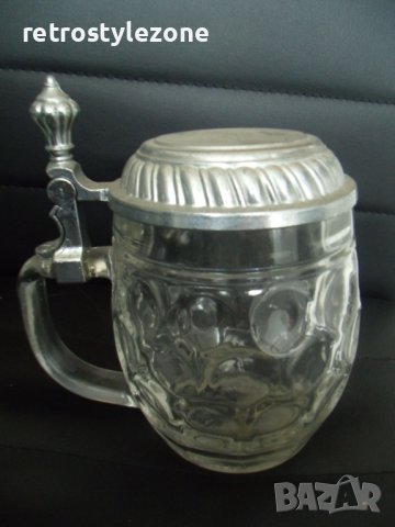 № 7111 стара стъклена халба с метален капак  - ORIGINAL HAKU BIERSEIDEL  , снимка 3 - Други ценни предмети - 42027366