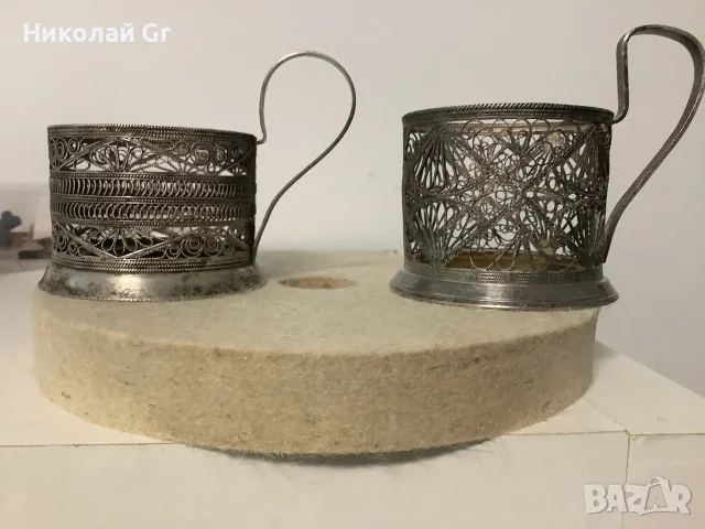 Поставки за чаши посребрен ръчна изработка  произведено в СССР 1960 години  филигран цена за брой 