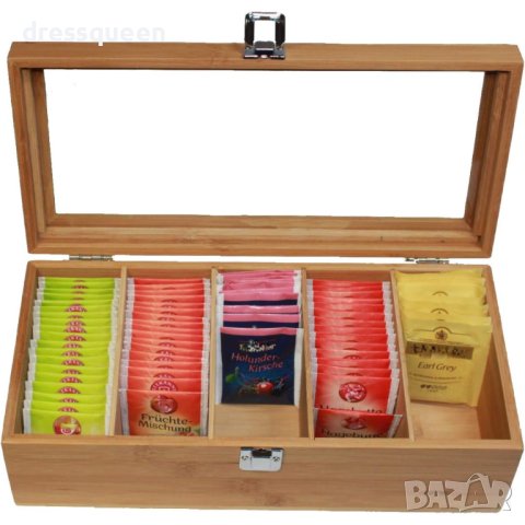 4097 Дървена кутия с 5 отделения за съхранение на чай, снимка 3 - Други стоки за дома - 42153573