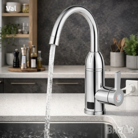 Електрически хромиран смесител с моментално загряване на водата и LCD екран - винаги топла вода, снимка 12 - Смесители - 53879668