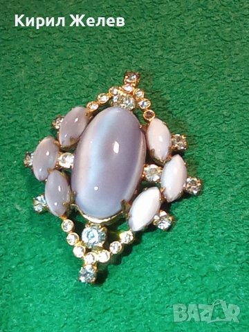 СКЪПОЦЕННА СТАРИННА БРОШКА с БОХЕМСКИ КРИСТАЛ и БЛАГОРОДНИ КАМЪНИ КОТЕШКО ОКО ЕФЕКТ и ПОЗЛАТА 14949, снимка 2 - Антикварни и старинни предмети - 30701248