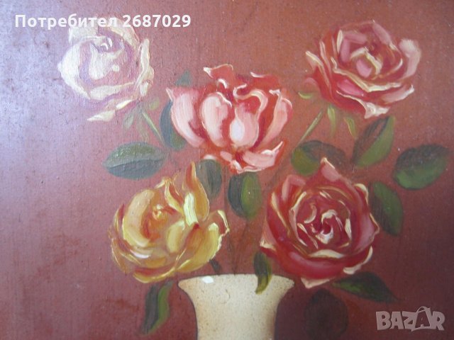 Страхотна стара картина Рози с дървена рамка, снимка 3 - Картини - 29481022