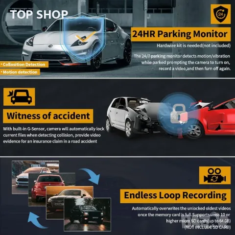 Висококачествена даш камера Yansoo Dash cam 3 канална, 2 камери, снимка 3 - Аксесоари и консумативи - 48788119