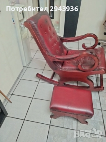 Люлеещ се стол релакс с табуретка за крака - кожа., снимка 2 - Столове - 51762403
