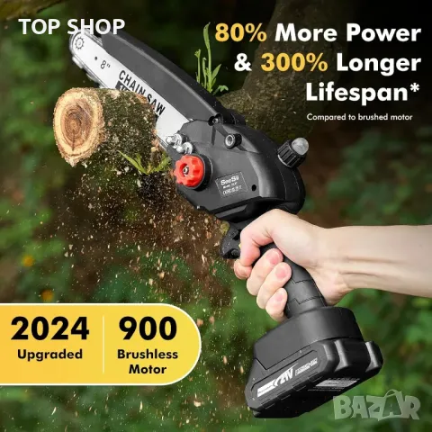 Мини верижен трион Seesii 8 инча, с автоматично масло, 2 бр. 2000mAh батерии, снимка 2 - Градинска техника - 49937976