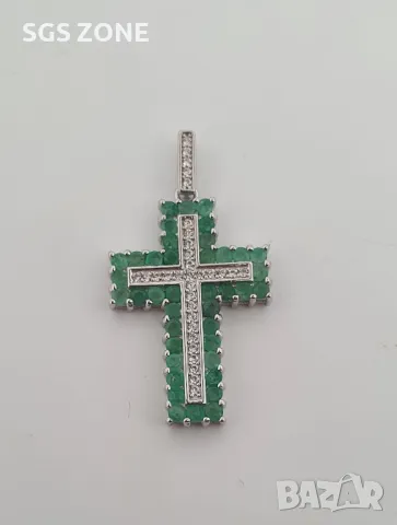 Сребърен Кръст със Сапфири/Рубини/Изумруди, снимка 2 - Колиета, медальони, синджири - 49931920