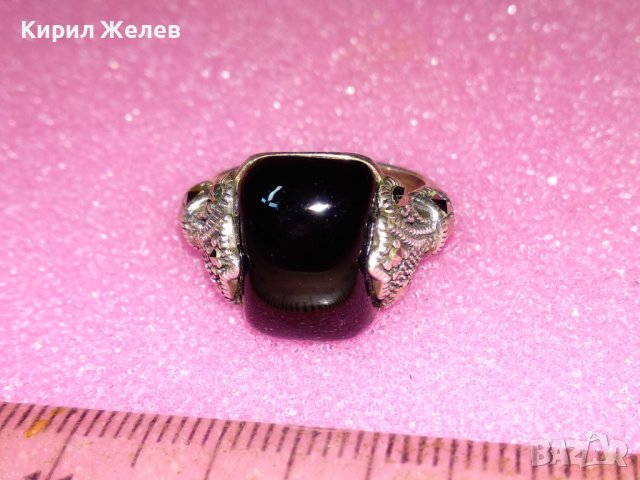 РАЗКОШЕН АНГЛИЙСКИ СКЪПОЦЕНЕН СРЕБЪРЕН ПРЪСТЕН СРЕБРО 925 с ЧЕРЕН ЯСПИС и ФАСЕТИРАНИ МАРКАЗИТИ 42041, снимка 8 - Пръстени - 44390593