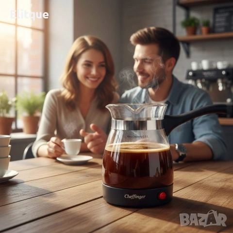 Кафеварка Cheffinger 0,5 л – стъклен съд, 650 W, бутон ON/OFF, снимка 5 - Друга електроника - 53180337
