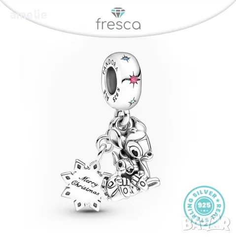 Ново! Талисман Fresca по модел тип Пандора Pandora с печат 925 Disney Bambi Дисни Бамби, снимка 1
