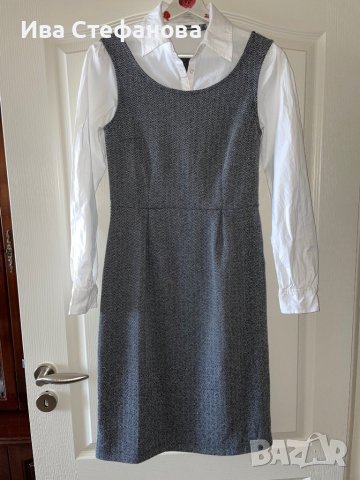 Комбинирана елегантна  рокля MEXX с бяла риза елегантна изчистена колежански училищен стил , снимка 2 - Рокли - 39721243