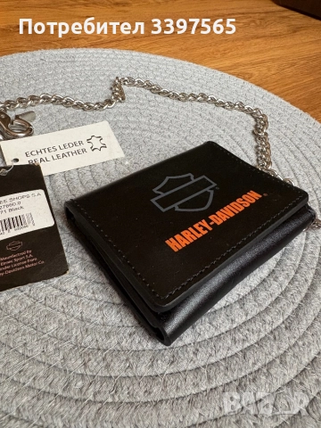 Чисто нов рокерски портфейл с метална верижка Harley Davidson от естествена кожа, снимка 3 - Портфейли, портмонета - 52276000