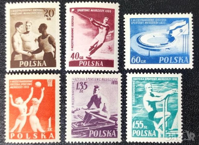 Полша, 1955 г. - лот от марки на тема личности, музика, архитектура, спорт и др., снимка 9 - Филателия - 53294458