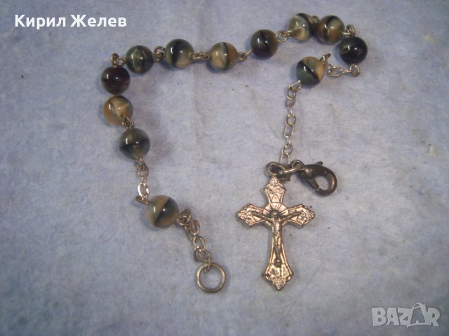 АРТ ГРИВНИЧКА - ИТАЛИЯ с МЪНИСТА КОТЕШКО ОКО с ПОСРЕБРЕНО КРЪСТЧЕ 21192, снимка 4 - Гривни - 36928661