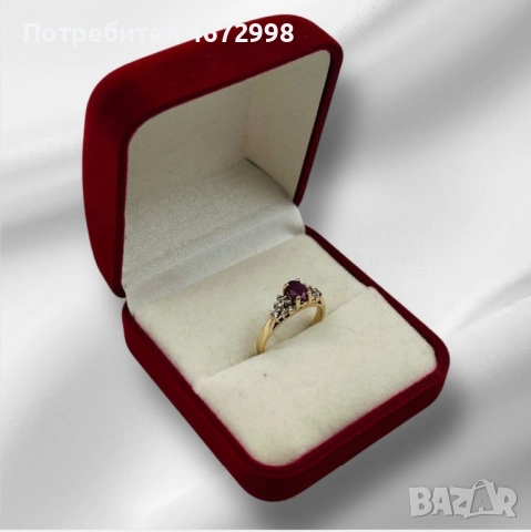 Златен пръстен с рубин и диаманти 14к