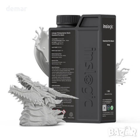 Inslogic 3D принтерна смола, Standard Plus,бързо втвърдяваща се 3D смола,395 до 405nm UV,1 кг