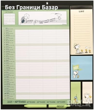 Нов Магнитен календар Snoopy 2026 за хладилник със списък, стикери и химикал, снимка 4 - Други - 51592531