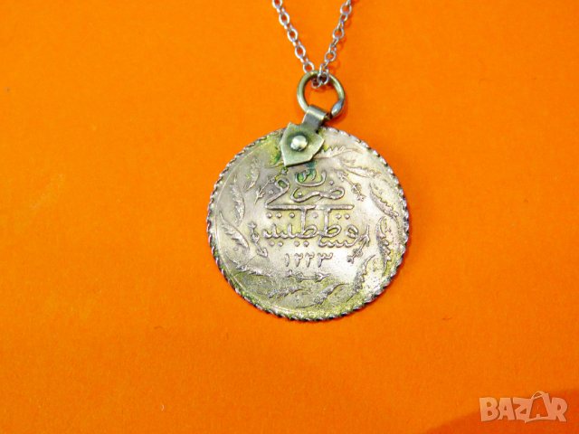 Старинна османска муска , турски амулет с Тугра, тура 2 см -  накит, амулет  със сребър, снимка 2 - Антикварни и старинни предмети - 37691813
