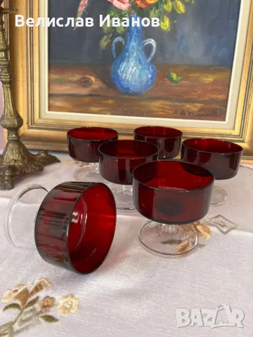 LUMINARC "Ruby Red cavalier".Ретро рубинено червени чаши за шампанско 8 броя. Отлично състояние., снимка 7 - Антикварни и старинни предмети - 48912505