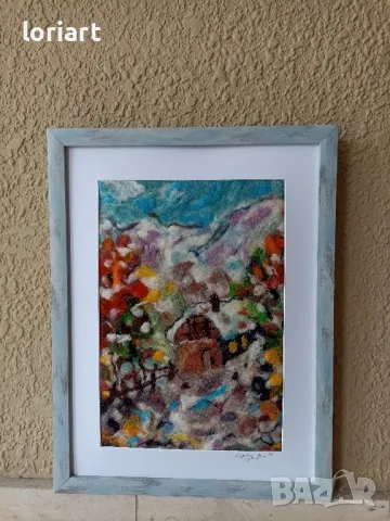 Зимна приказка 1 и 2/вълнена живопис/плъст, снимка 3 - Картини - 49171199