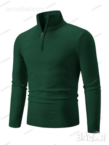 Мъжки ежедневен едноцветен пуловер с половин цип и стояща яка, 10цвята , снимка 2 - Пуловери - 42784816