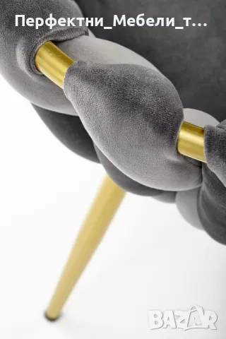 Луксозен стол кресло златни крака в сива нежна дамаска налични, снимка 5 - Столове - 47882912