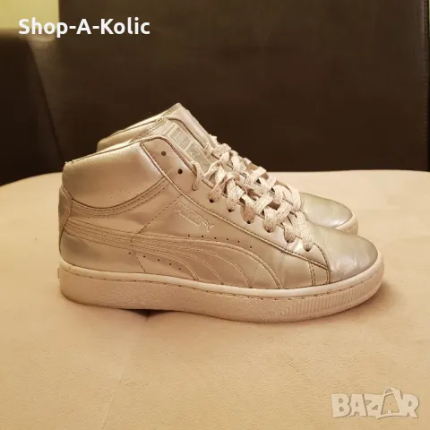 Original Rare PUMA High Rise Metallic Silver Leather Sneakers, снимка 3 - Кецове - 48007166