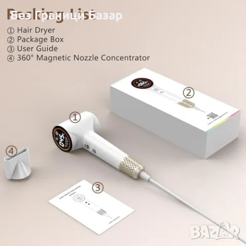 Нов Мощен йонен сешоар 110,000 RPM – бързо сушене и нисък шум за коса, снимка 8 - Сешоари - 48780007