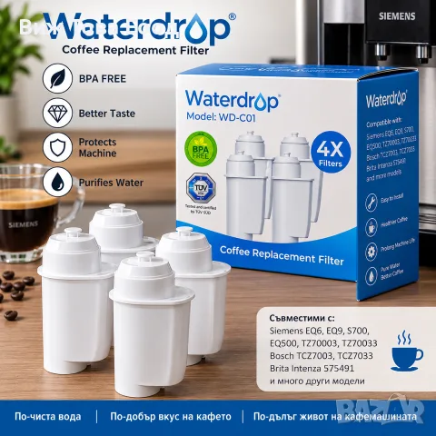 🟦 Waterdrop WD-C01 – 4 бр. водни филтри за кафеавтомат ☕️