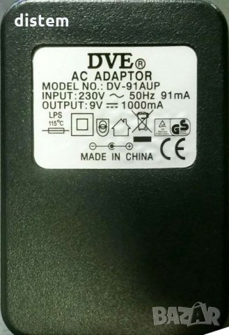 DVE AC Адаптер  DV-91AUK 9V 1000mA , снимка 1