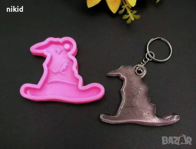 Хари Потър harry potter шапка Хелоуин плосък силиконов молд форма декор фондан шоколад висулка, снимка 3 - Форми - 48502364