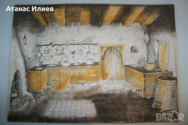 "Къщата на бедния Лука" графика от арх. Богоя Сапунджиев, снимка 1 - Картини - 12869926