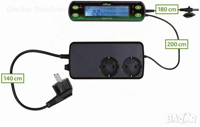 Дигитален термостат Trixie Reptiland 76124 с 2 кръга, 2 x 600 W