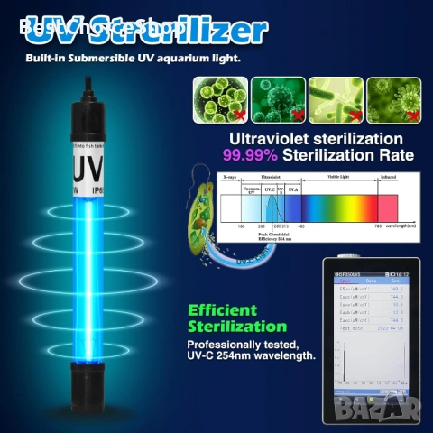 Потопяем филтър с UV светлина 1500L/h за аквариуми 150-600 литра - 4-в-1 за сладководни/соленоводни, снимка 10 - Оборудване за аквариуми - 54180533